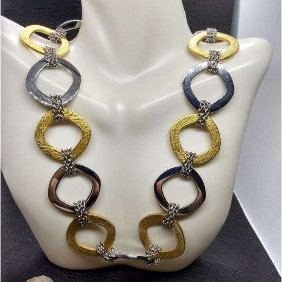 Silver and gold link statement necklace‎ - Picture 1 of 2